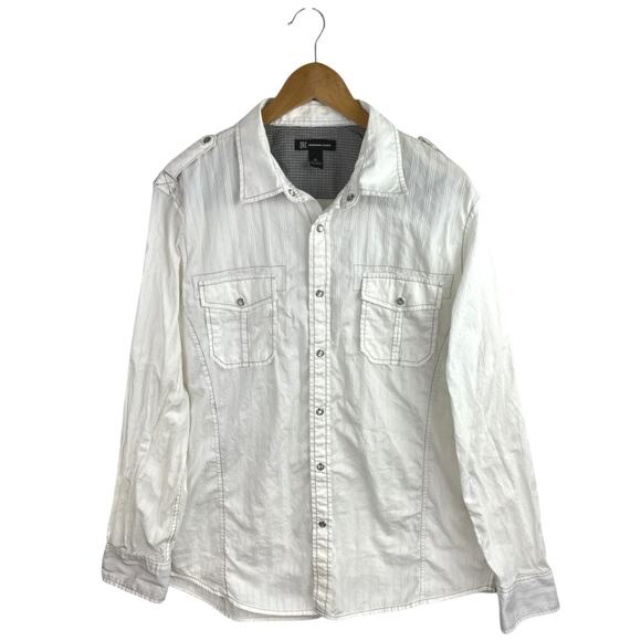 INC International Concepts Mens White Striped Long Sleeve Button Up Shirt Top XL - Picture 1 of 4
